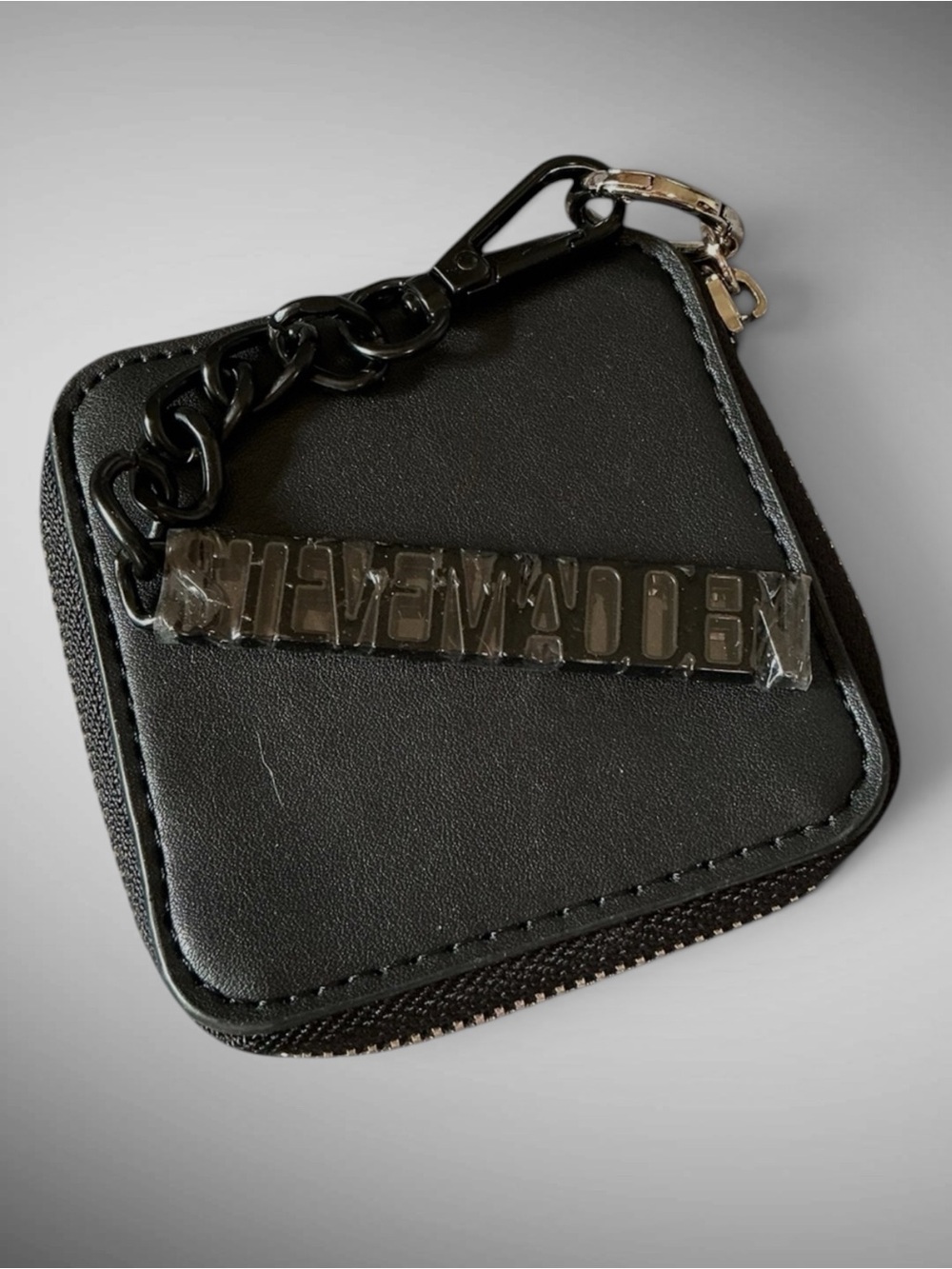 Steve Madden Black Zip Coin Pouch Keychain Wallet Faux Leather NWOT
